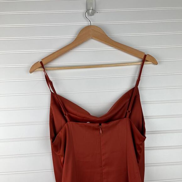 Urban Outfitters Mallory Satin Mini Dress Cowl Neck in Rust Size Medium - Picture 12 of 13